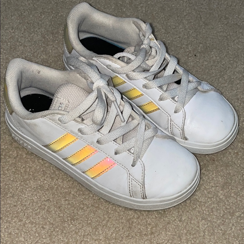 Adidas Kids White and Gold Sneakers